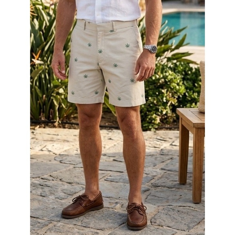 J.‎ McLaughlin Kyber Shorts Men's 30 Embroidered Leaf Cotton Casual Coastal NWT